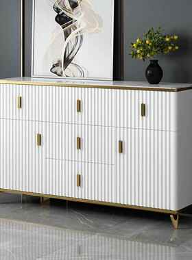 W7轻奢岩板卧室五斗柜收纳柜储物柜大容量抽屉柜白色靠墙客厅五斗