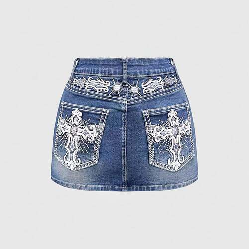 Women'S Vintage Mini Denim Skirt With Pocket,Stretch,