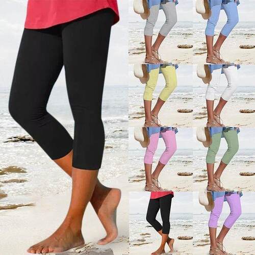 Plus Size Women's Casual Elastic Capri Tight Pants  Pure