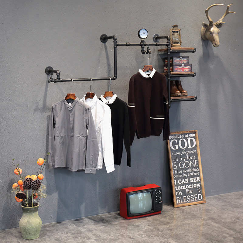 卧室家用旧艺服装做架壁挂创意铁工业置复 客厅古风 架水管物美式