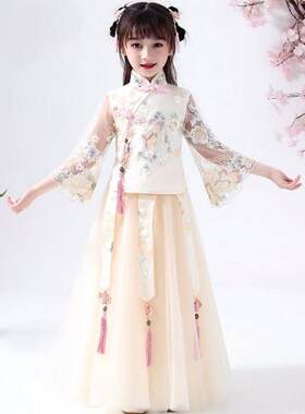 正品袍女童国汉服中国风女旗袍儿童潮小孩超仙旗唐装中大童套装演