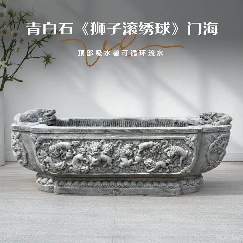 石头鱼缸花盆庭院汉白玉石头老石槽彷古做旧门海户外种花养鱼摆件