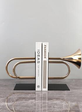 现代简约金属金色乐器喇叭书档书靠装饰摆件书柜电视柜家居装饰品