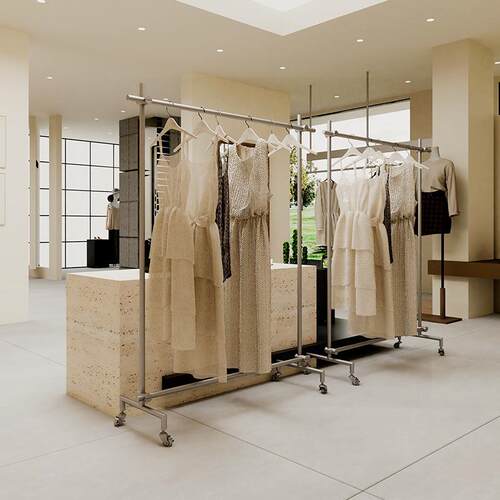 服装店展示架不锈钢女装店专用陈列架可移动带轮子落地式中岛架子