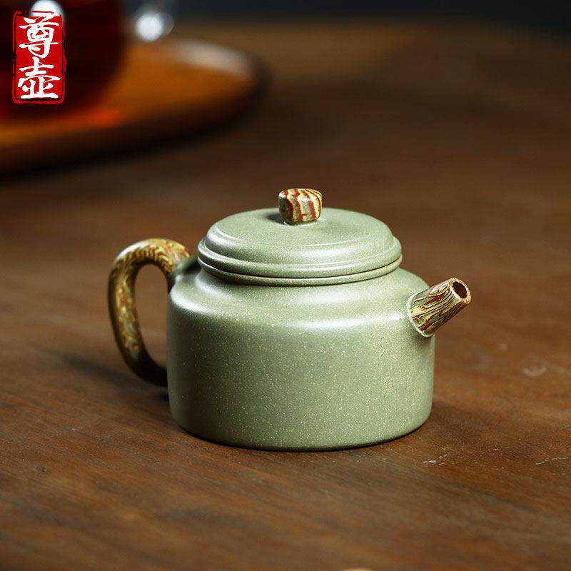 宜兴纯全手工紫砂壶名家德钟 钟壶原矿豆青砂绞泥紫沙泡茶壶茶具
