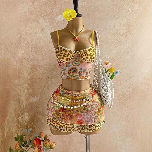 Women's Summer Two-Piece Animal Print Set Leopard & Paisley