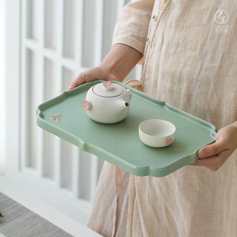 陶瓷茶盘陶制简约茶台长方形单层干泡储水茶承托盘 四季盘
