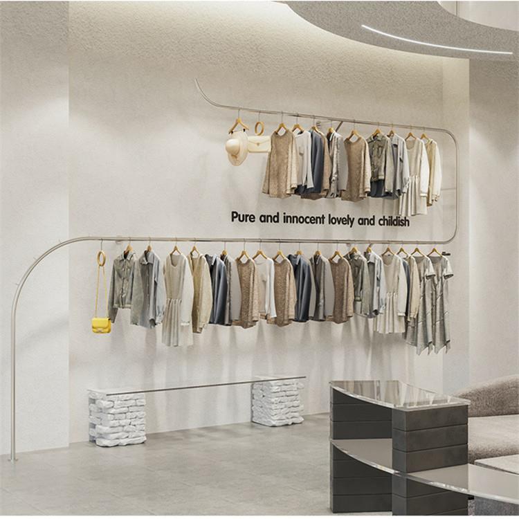 服装店展示架双层衣架女装店落地上墙架组合式挂衣架不锈钢陈列架