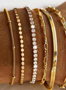 6-piece bracelet set欧美跨境新款时尚气质锆石链条手錬6件套装