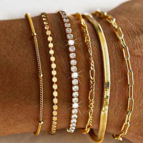 6-piece bracelet set欧美跨境新款时尚气质锆石链条手錬6件套装