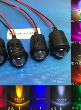 12V带线10mm带黑色塑料壳卡扣指示LED灯珠发光二极管红黄蓝绿暖白