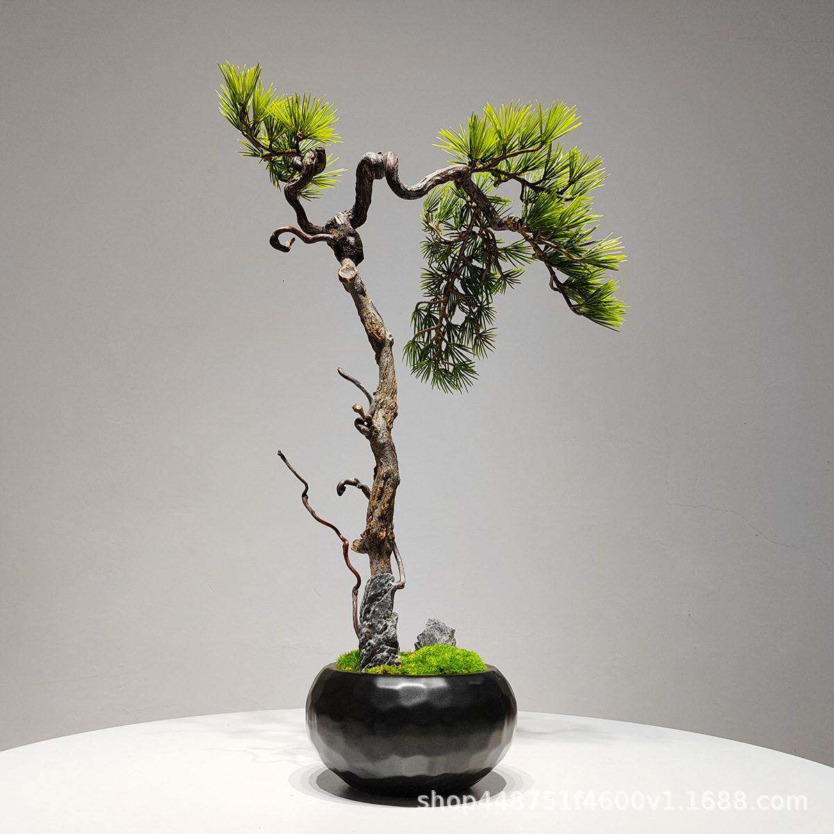 新中式仿真松树盆景盆栽客松家居居崖人造839迎绿植柏酒店摆放家