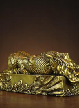 黄铜避KHL水兽黄件铜蚣吐水蝮吸水兽家居办公桌神兽摆避水兽