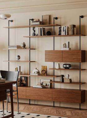 意式极简书架隔板展示架中古风客厅陈列铁艺置物架一体式靠墙书柜