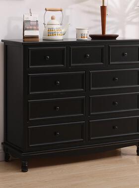 8V斗柜实木美式卧室客厅靠墙五斗柜收纳储物柜黑色九斗床头柜旁边