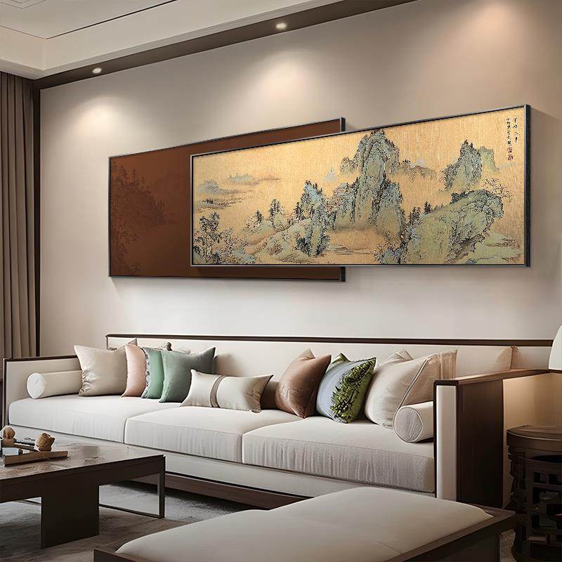 千里江山图客厅装饰画中式大气叠加沙发背景墙挂画山水画茶室壁画,家居饰品,现代装饰画,淘宝优惠券,粉丝福利购,淘宝优惠卷