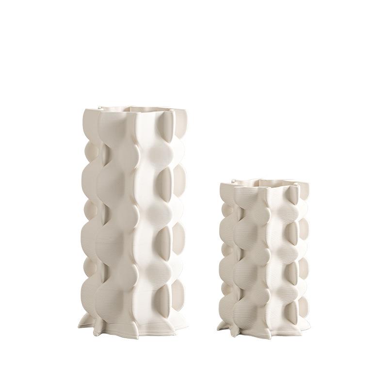 高端设计感家居软装饰品摆件玄关氛围感创意几何形3D打印白色花瓶