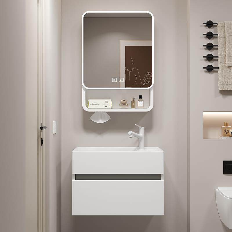 桦崟新款加厚蜂窝铝小户型浴室柜化妆室洗脸盆柜组合洗手池陶瓷一体盆摆件饰品垫垫床笠拉车