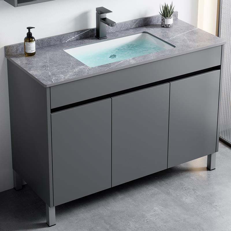 太空铝落地式岩板浴室柜组合卫生间洗脸洗手盆陶瓷一体洗漱台池翻翻饰品