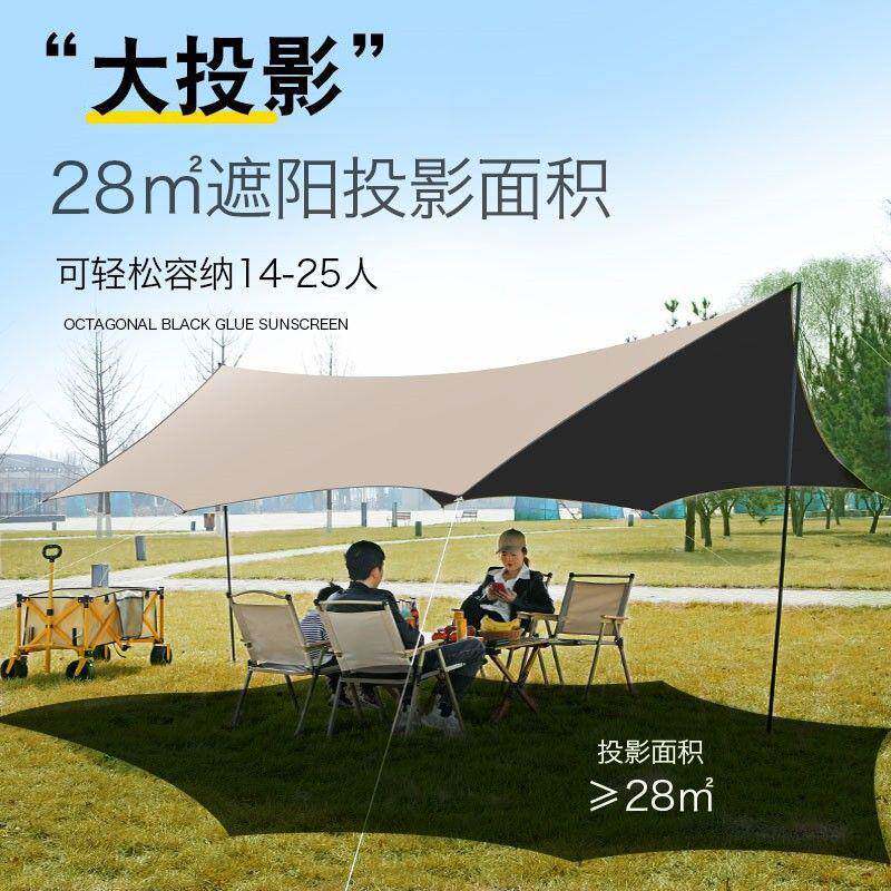 新款直销户外露营天幕沙滩遮阳加厚黑胶天幕牛津布便携式加大黑胶