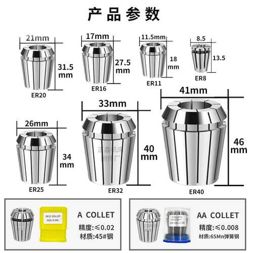 ER弹簧夹头套装筒夹雕刻机夹头CNC加工中心夹具铣夹头ER11ER32夹