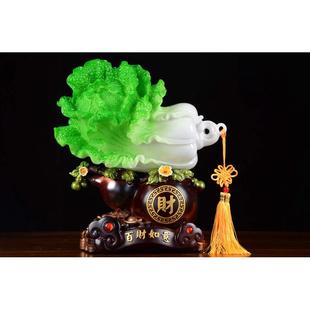 仿玉白菜摆件家居酒柜办公桌树脂工艺品批发百财如意玉白菜摆件
