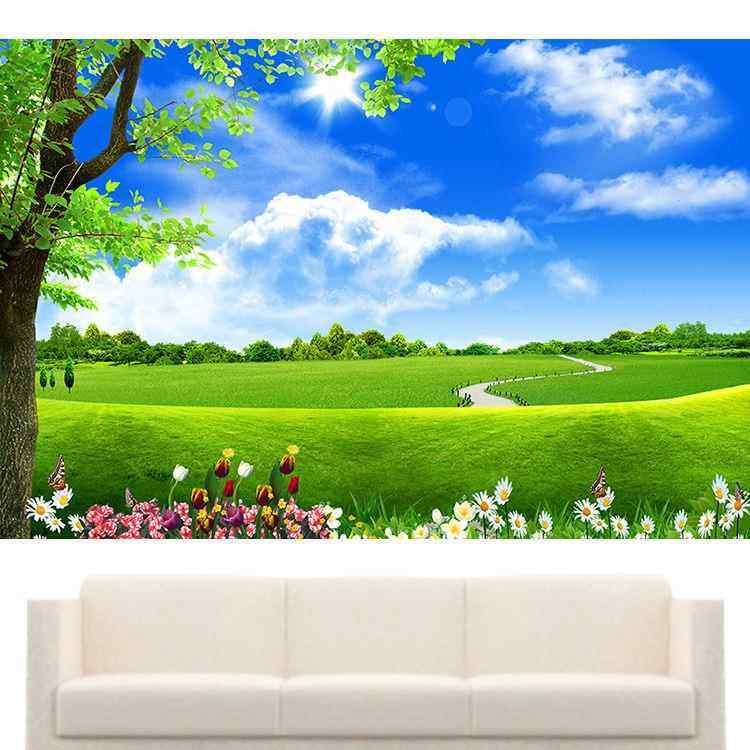 草地蓝天白云现代简约装饰画 自粘电视背景贴画 可客制尺寸壁贴,个性定制/设计服务/DIY,写真/海报印制,淘宝优惠券,粉丝福利购,淘宝优惠卷