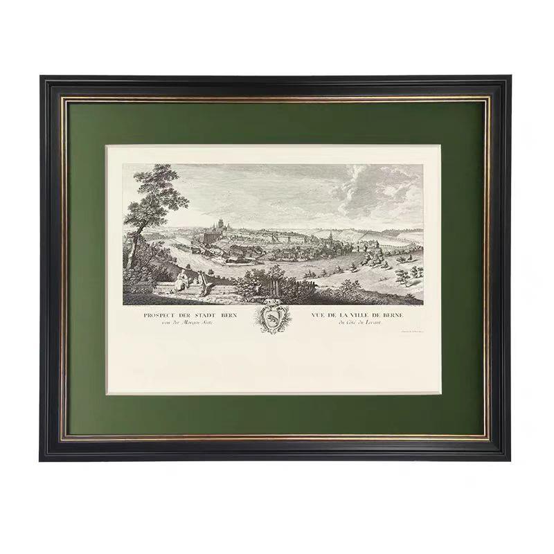 高档欧式小众复古装饰画客厅餐厅玄关横版素描风景挂画卡纸壁画