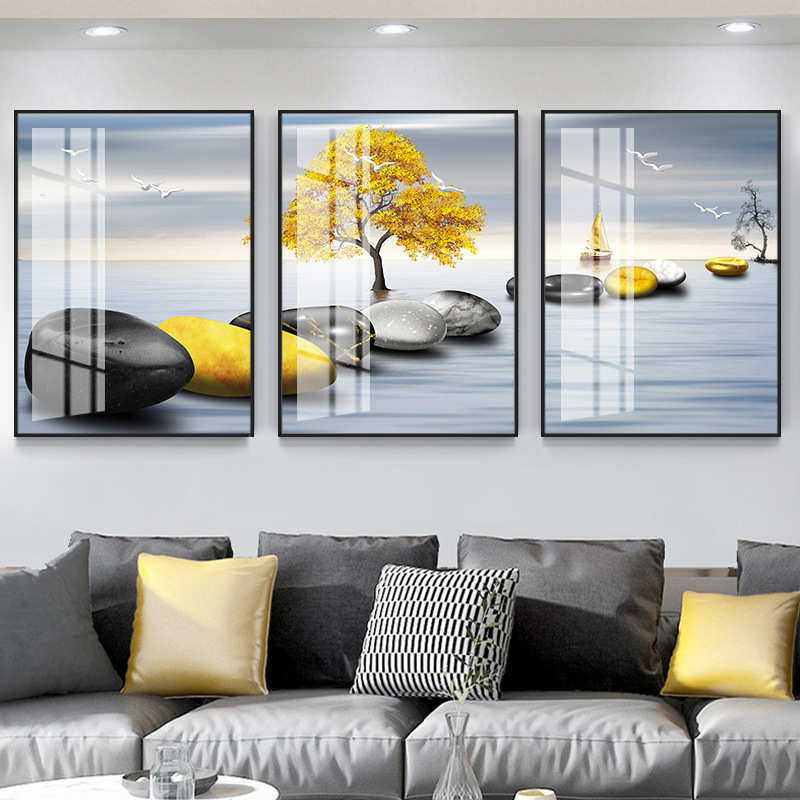 客厅沙发背景墙三联画高档装饰画 现代新中式轻奢福鹿挂画 晶瓷画,家居饰品,现代装饰画,淘宝优惠券,粉丝福利购,淘宝优惠卷