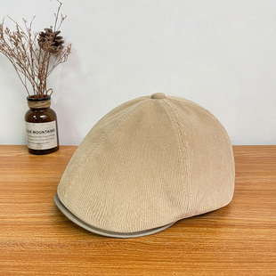 英伦风灯芯绒前进帽女美式复古百搭反戴前景帽大头围显脸小画家帽