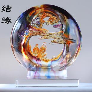 古法琉璃喜结连理结缘喜鹊吉祥摆件居家客厅桌面摆放装饰婚庆送礼