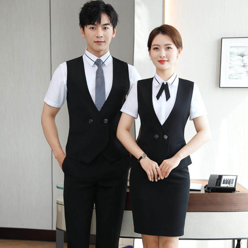 职业装男女马甲套装新款餐厅服务员工装KTV酒店前台工作服女短袖