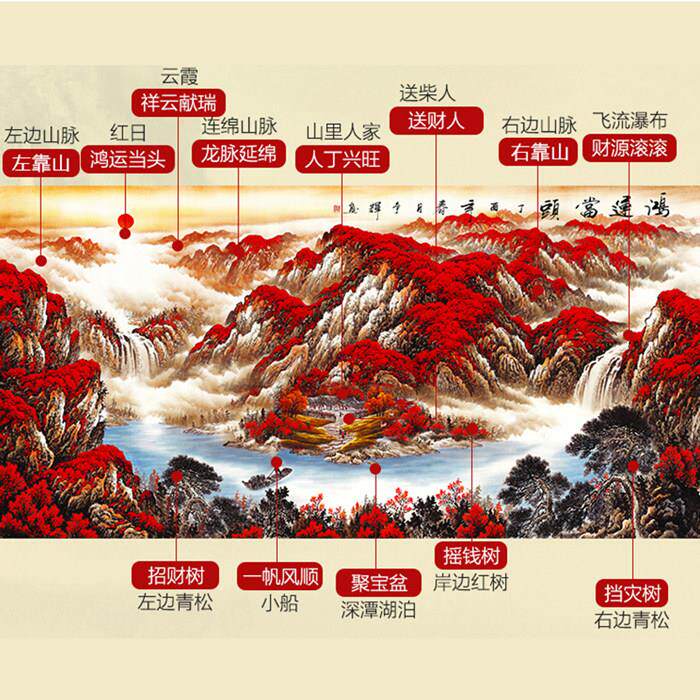 5D钻石画 画满钻鸿运当头2023新款流水生财十字绣客厅山水画 画大