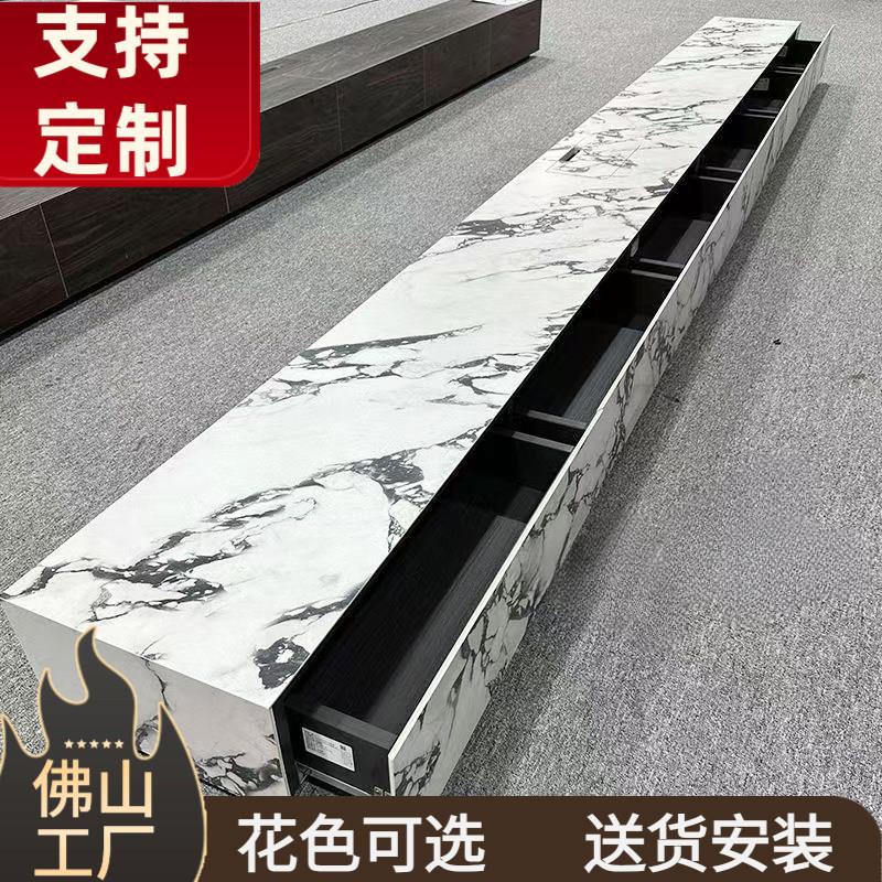 现代简约电视柜定制岩板带抽屉嵌入壁炉地台海棠角落地地台地柜