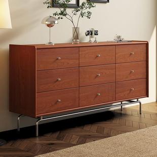 中古风实木五斗柜复古客厅六斗柜靠墙储物收纳柜樱桃木九斗柜边柜