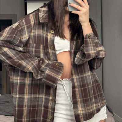 Lazy plaid long sleeved shirt jacket