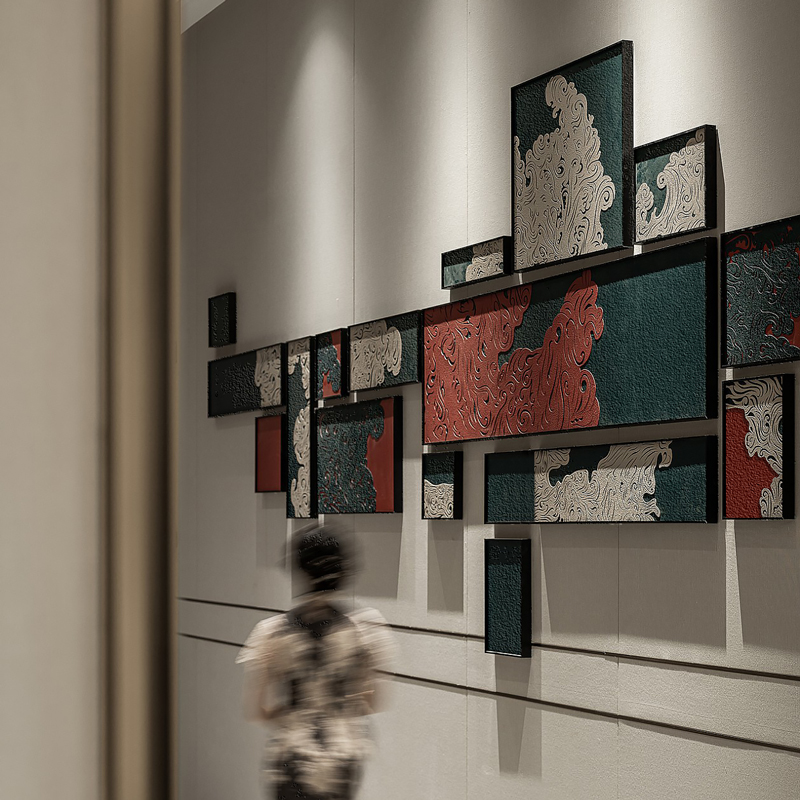 新中式酒店走廊过道装饰画高档餐厅祥云瑞彩立体肌理客厅组合挂画图片