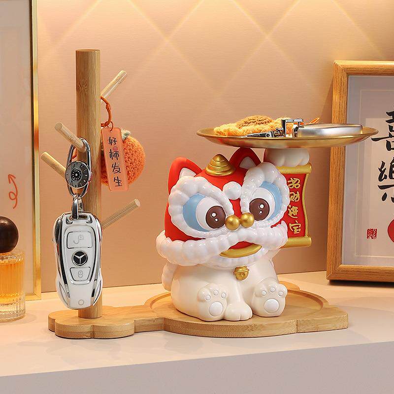 创意醒狮吉祥物托盘树脂摆件钥匙玄关收纳桌面开业装饰工艺礼品图片