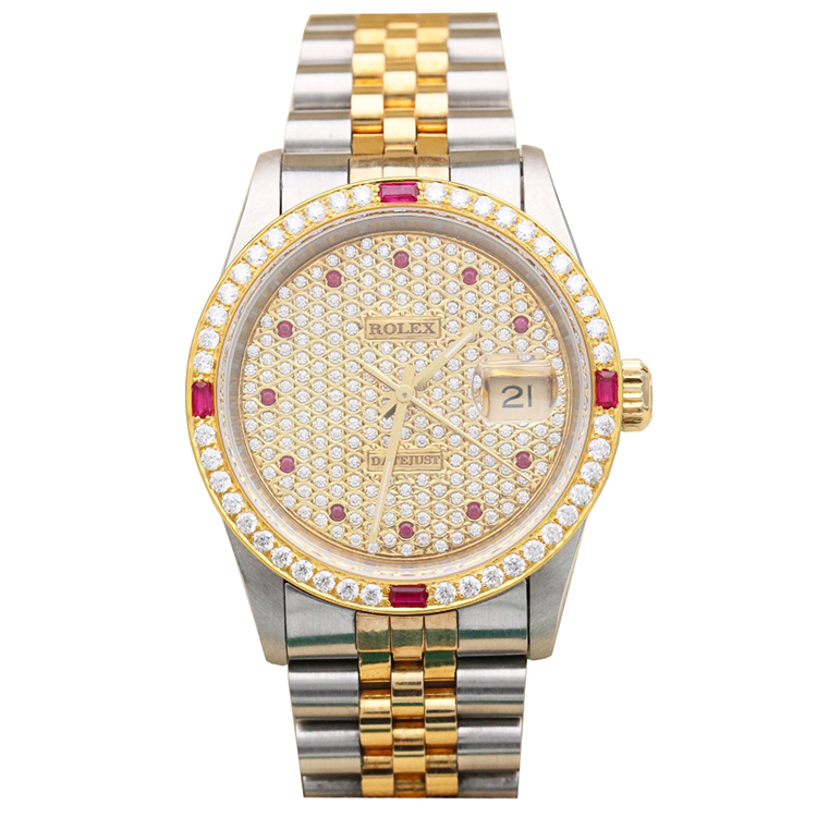 正品[9.8新]劳力士日志型后镶钻满天星自动机械手表男表16233