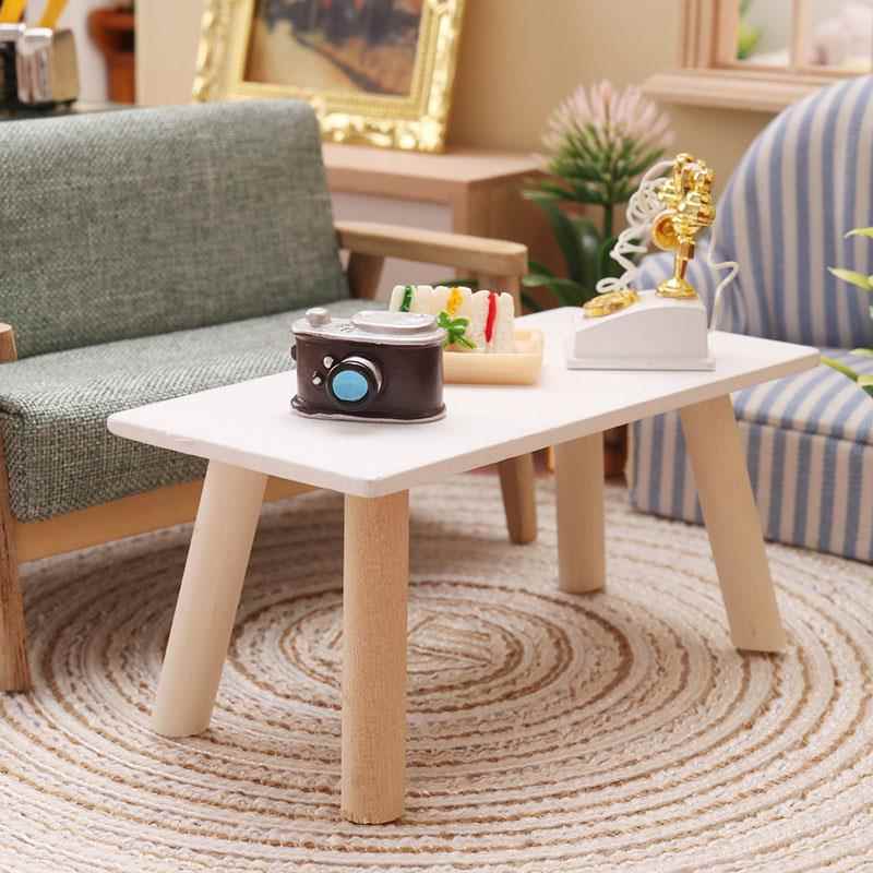 里左拉 微缩食玩白色茶几桌子迷你模型1:12分娃娃屋家具生活场景