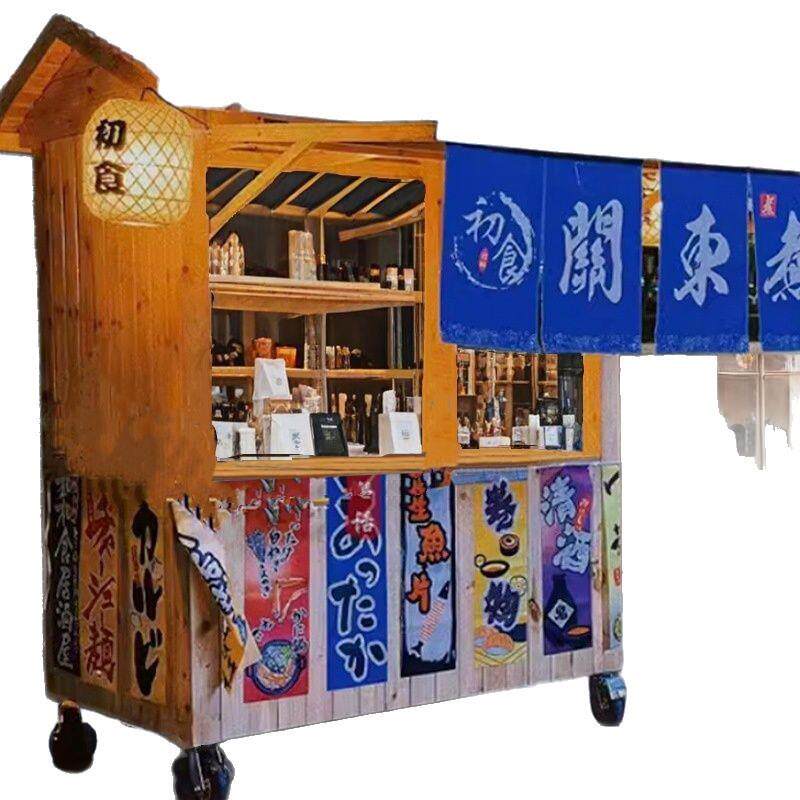 防腐木质三轮车摆摊位多功能餐车移动小拉吃鸟面展推示AL102643架