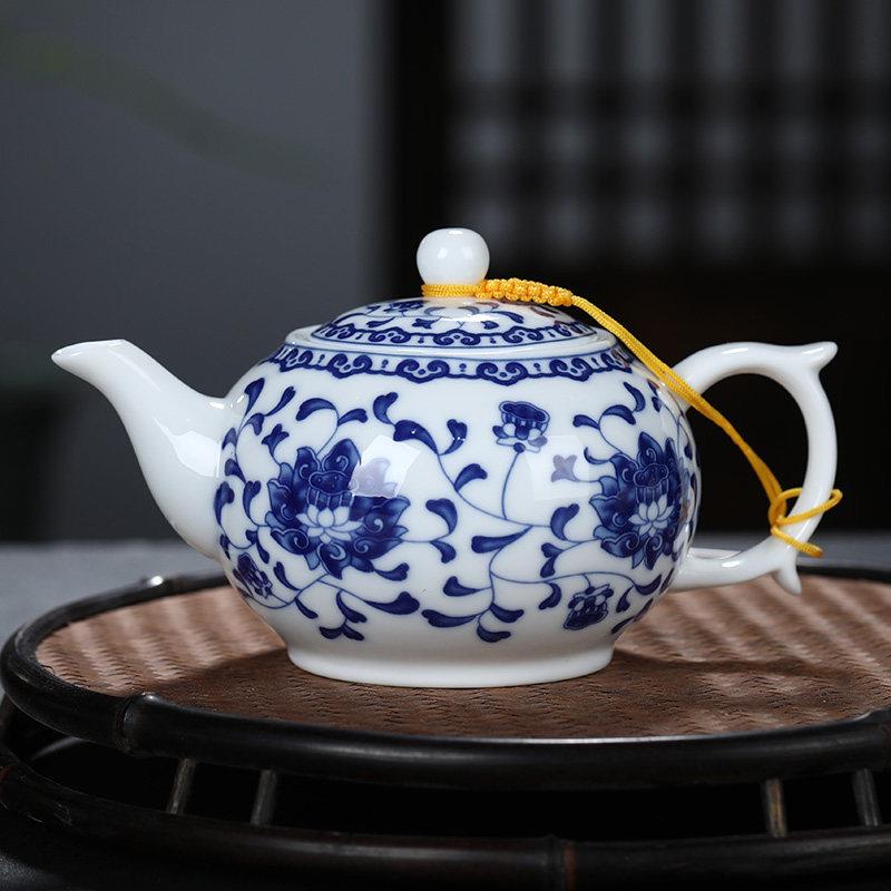 青花瓷功夫茶具家用小号白瓷茶壶带过滤 景德镇手工复古中式泡茶