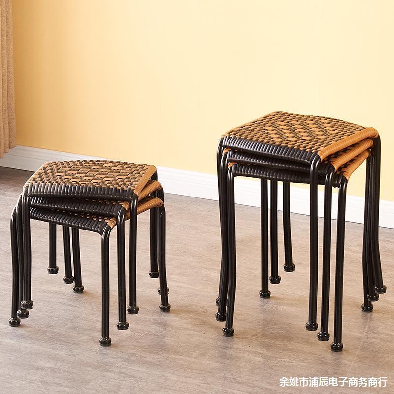 藤编凳子家用加厚小腾凳塑料板凳方凳铁艺椅子编织矮凳竹编小