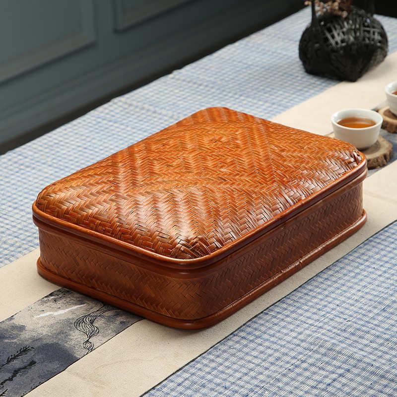 日式收纳盒复古收纳茶具食盒盖带包装盒大漆盒整理竹编筐漆器礼品
