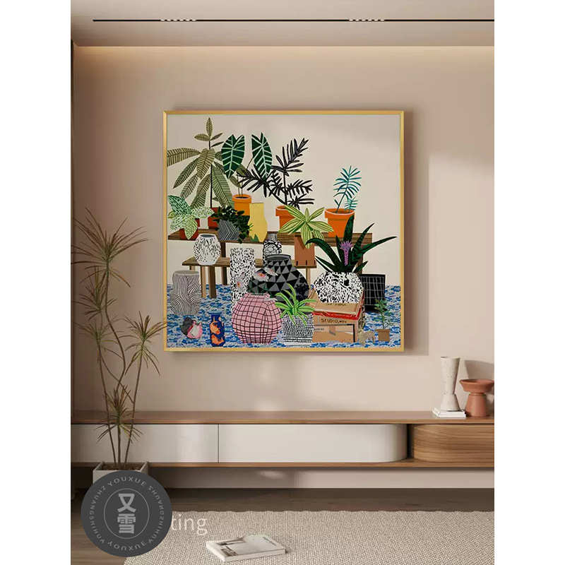 北欧抽象植物酒店民宿餐厅卧室装饰画现代客厅玄关过道背景墙挂画图片
