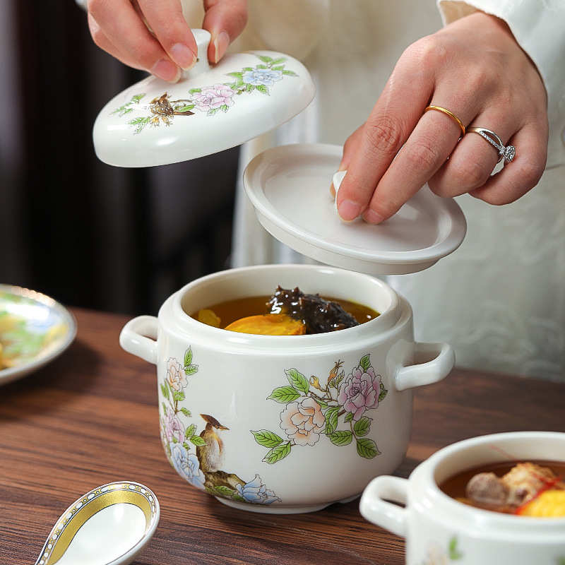 景德镇洛威福隔水碗盅家用陶瓷带蒸蛋炖盅盖器蒸双耳专用炖鸡蛋羹