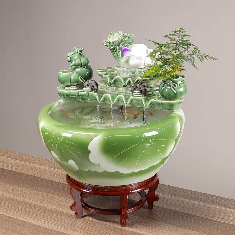 陶瓷鱼缸流水摆件喷泉家用小金鱼缸大号养鱼盆客厅加湿装饰品造景