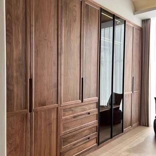 斯堪 纳维亚日本原木黑胡桃樱桃木全实木大衣柜卧室衣帽间整体全