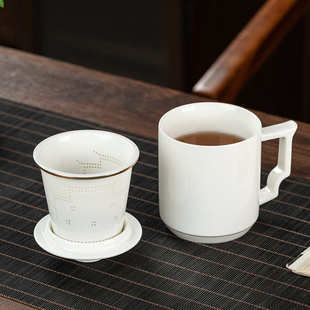 羊脂玉白瓷水杯德化陶瓷家用办公杯个杯带盖茶杯会议泡茶杯子定制