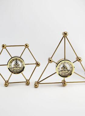欧式客厅钟表座摆件个性创意简约现代电视柜金属软装工艺礼品摆饰